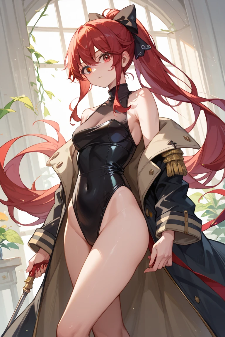 young girl, suntanned skin, Long red hair, violet eyes, open torso, Assassin's Clothes, Smile, Masterpiece, hiquality