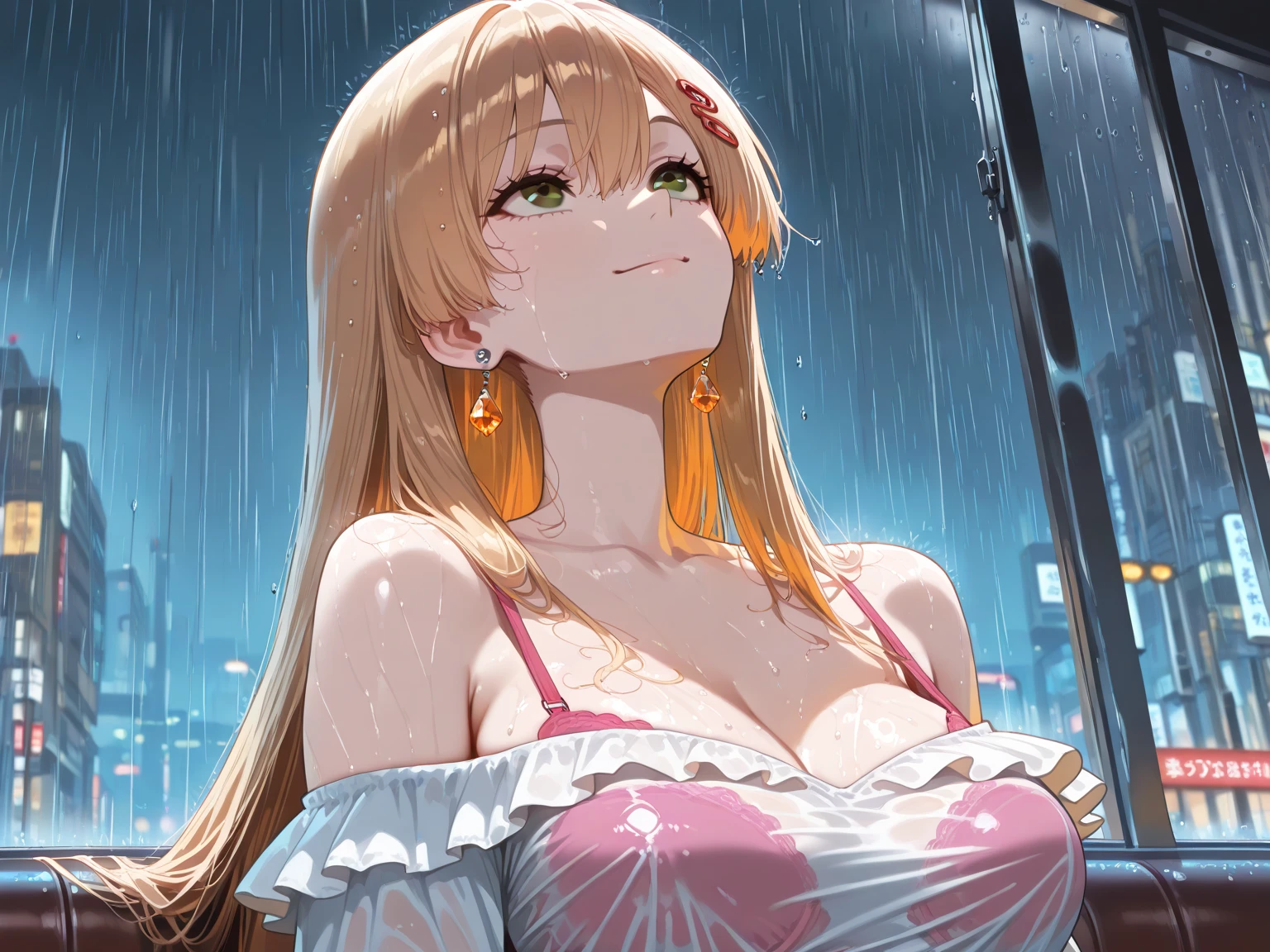 highest quality, Super detailed, (Ultra-high resolution,8K), Ultra-high definition 4K, (Perfect ???????, Anatomically correct), (Five Sensual Housewives:1.4), (Beautiful Eyes), (Detailed eyes), (High-quality facial beauty), ((Get excited)), (In the Storm:1.2), Friendly, (Photorealistic), (Detailed big breasts), Soft Skin, Glowing Skin, (Tight see-through camisole), Bright lighting, Very heavy rain, (5 cute girls:1.4), colorful, Goddess-like beauty