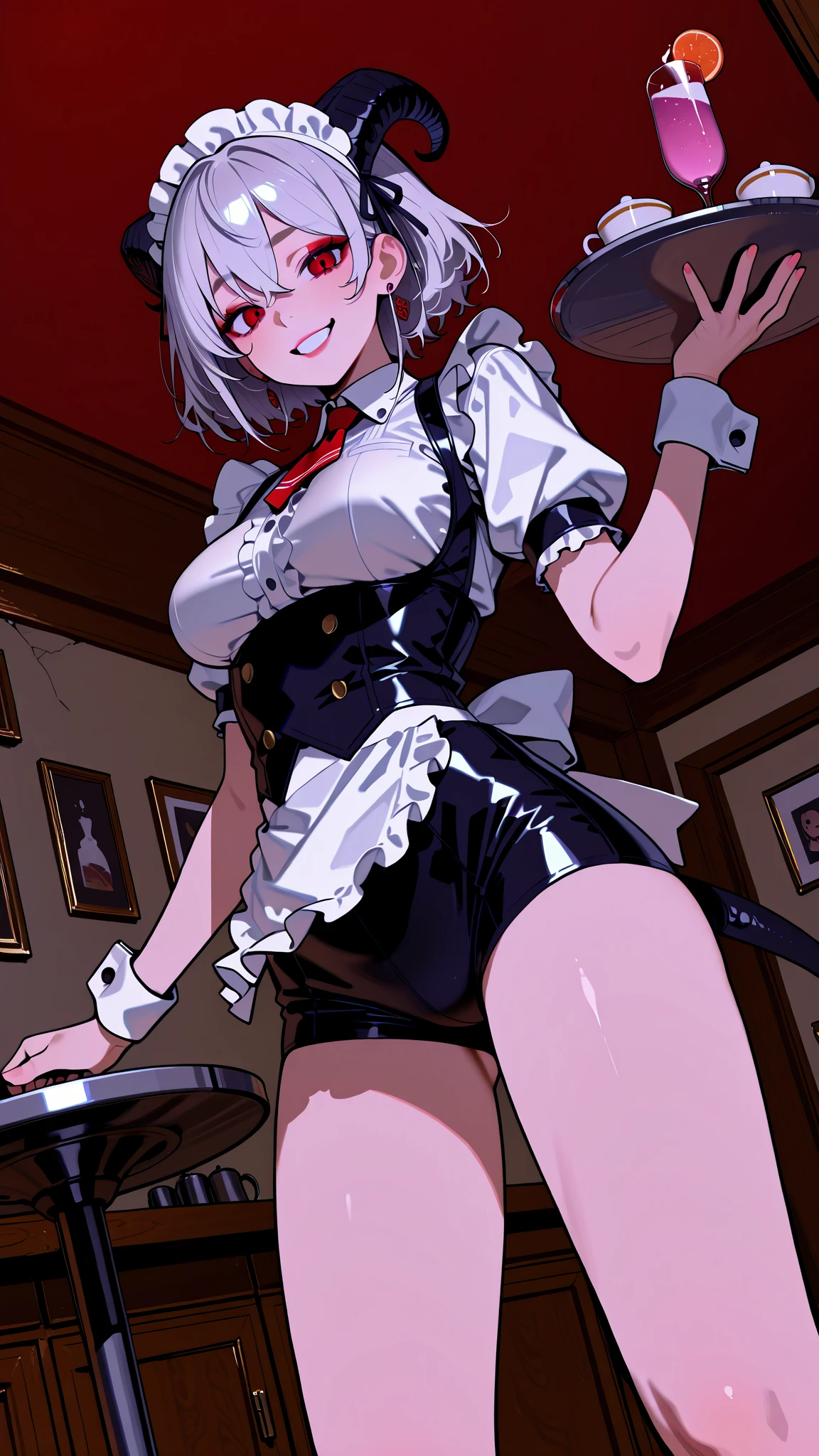An 18-year-old maid and teenager. He has white hair and a lock covering his right eye.. Su ojo es rojo y expresion feroz. Tiene un sombrero de bruja y sostiene una oz. There's a lot of ice behind it.