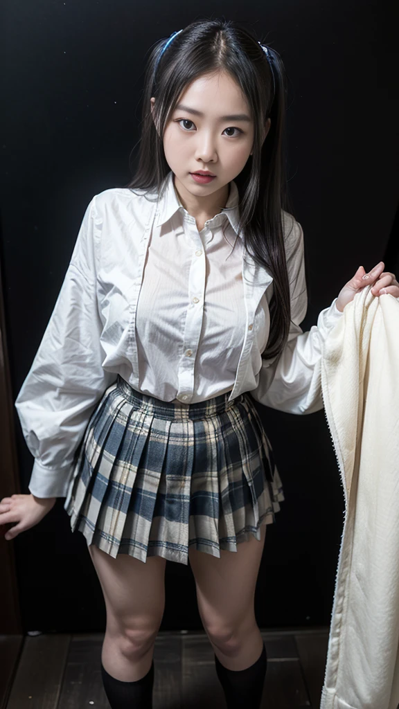 Face the front of your body at the camera:1.8, Composition looking up from below:1.8, (((Dressing:1.8))), The upper body is reliably dressed:1.8, pantie shot:1.8, (((School Uniforms:1.8, Cardigan:1.5, Pleated mini-skirt:1.8, white panties:1.5))), Panties look bright and clear:1.3, espadrilles, Dress reliably:1.8, Classroom:1.8, (((Lift the edge of the skirt with your hands to show off your panties:1.8))), Dressing:1.8, Smiling smile:1.3, 1girl in, 独奏, 18year old, 7headed body, Ideal ratio body proportions, erectile nipple, short-hair, A dark-haired, With bangs, small tits, A slender, Small buttocks, beauty legs, Skinny Legs, surrealism, Cinematic lighting, depth of fields, One-person viewpoint, F/1.8, 135 mm, nffsw, masutepiece, ccurate, ((Anatomically correct:1.3)), Textured skin, Super Detail, high details, High quality, awardwinning, Best Quality, hight resolution, 8K