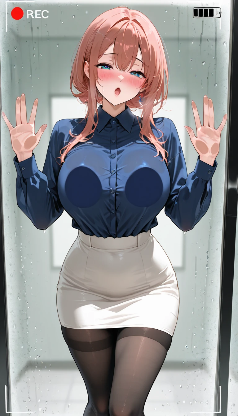 score_9, score_8_up, score_7_up, score_6_up, uncensored, Makima, maroon hair, braided ponytail, ringed eyes, yellow eyes, naughty face, shiny skin, sweating, BREAK (masterpiece:1.2), best quality, high resolution, unity 8k wallpaper, (illustration:0.8), (detailed eyes:1.3), perfect lighting, extremely detailed CG, (perfect hands, perfect anatomy), hearts, pleasured, Expressiveh, 1girl, beautiful, sexy, cute, highres image, masterpiece, perfect face, worried, moaning, in a hot shower stall, face against glass, one leg raised, cheek against glass, business suit, wet maroon hair, running water, steam, clenched teeth, grunting, wet skin, forced pleasure, steam vapor, fog,