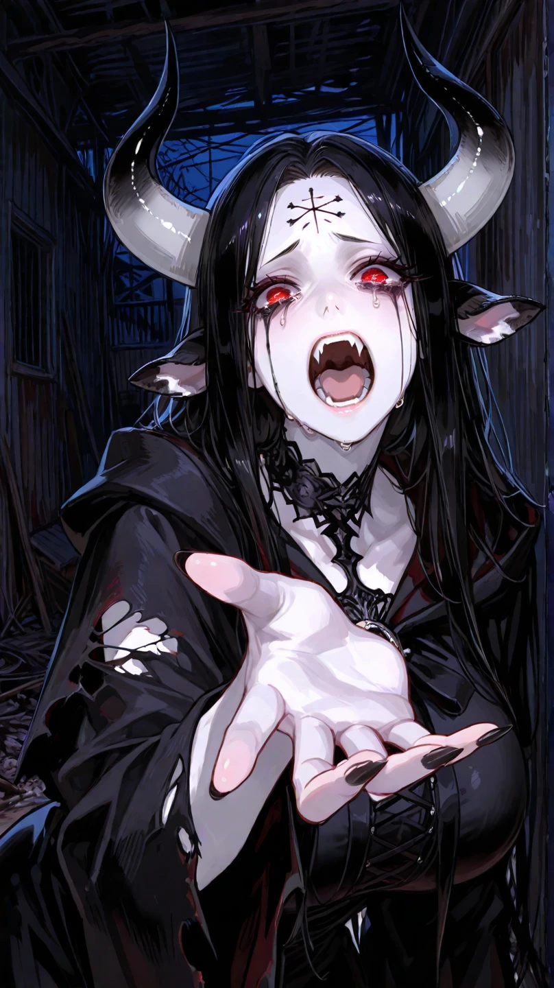 score_9, score_8_up, score_7_up, score_6_up, source anime,
nirampnxl, kitagawa marin, 1girl, long hair, red hair, pointy ears, full-face blush, demon horns, bat wings, red eyes, fangs out, looking at viewer, half-closed eyes, one eye closed,
pov from below, leaning forward, pov imminent kiss, open mouth, see-through sleeves, blood on face, black nail polish, sharp fingernails, finger to mouth,
outdoors, full moon, dappled moonlight, night sky, scenery,
volumetric lighting, low key, high contrast, dark theme, vivid color,
masterpeice, best quality, very aesthetic, absurdres
<lora:LAMXLP6lokrV4236:0.8>
<lora:kitagawa_marin_pony:0.4>