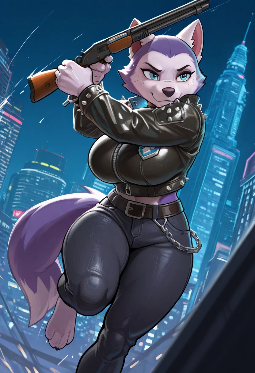 cyberpunk, high quality, 1girl, furry hyena, mohawk haircut, blond hair, police uniform, big breast, muscular, abs, thick thighs, hyena dots, hyena face, breed tattoo, in church , front view