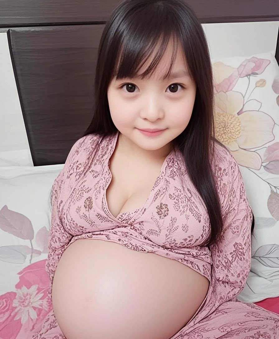 pregnant woman laying on a bed with pillows and pillows, she has a jiggly fat round belly, her belly is fat and round, pregnant belly, bbwchan, bouncy belly, big belly, sie boob, thicc, posing in a bedroom, pregnant, belly, 1 8 yo, on my bed, posing in bed, sitting on the bed