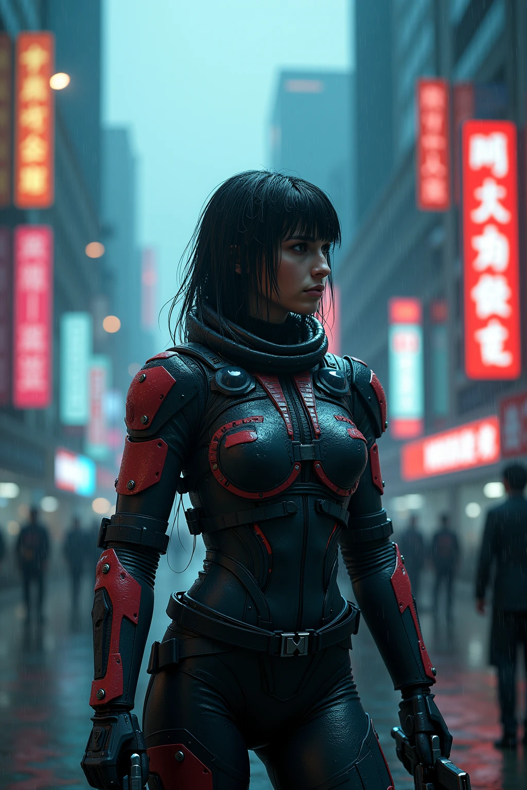 Beautiful and sophisticated woman in tight clothing, An erotic, form-fitting, semi-transparent pilot suit、巨大Mechaのパイロット、背景はMechaの工場、Very sophisticated、Realistic、8K、Cinema Lighting、Intricate details、Dramatic composition、Dynamic pose、Vibrant colors、sf、Mecha、Concept Art