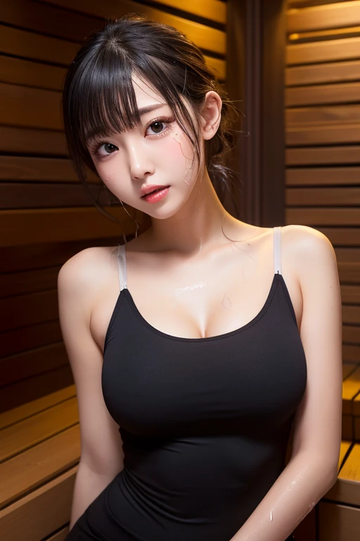 (top-quality、8K、32K、masuter piece、nffsw:1.2)、Cute Japan pictures of married girls、女の子1人、A smile、profile、(Tall lady)、(abdominals、slim figure:1.2)、(s lips) 、(Black hair)、二重まぶた、shinny skin、Realistic rays、mare、beauitful face、(sexypose:1.3)、crouching down、(From above:1.2)、(a closeup:1.4)、POV、sauna、the wind、glossy wet skin、blurry backround、(Front Focus)、(Dark: 1.6)、Fantasy Art、photoRealstic、Professional Lighting、extra detailed face、Award-winning、deep-shadows、