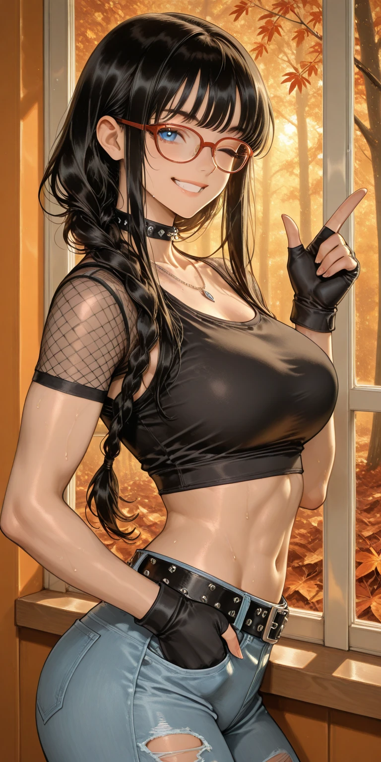 victoria, kitsch, solo, voluptuous thicc body, long hair, jacket, outdoors, crop top, large breasts, cleavage, midriff, slim waist, thick thighs, large hips, micro skirt, specular highlights, side lighting, detailed face, detailed eyes