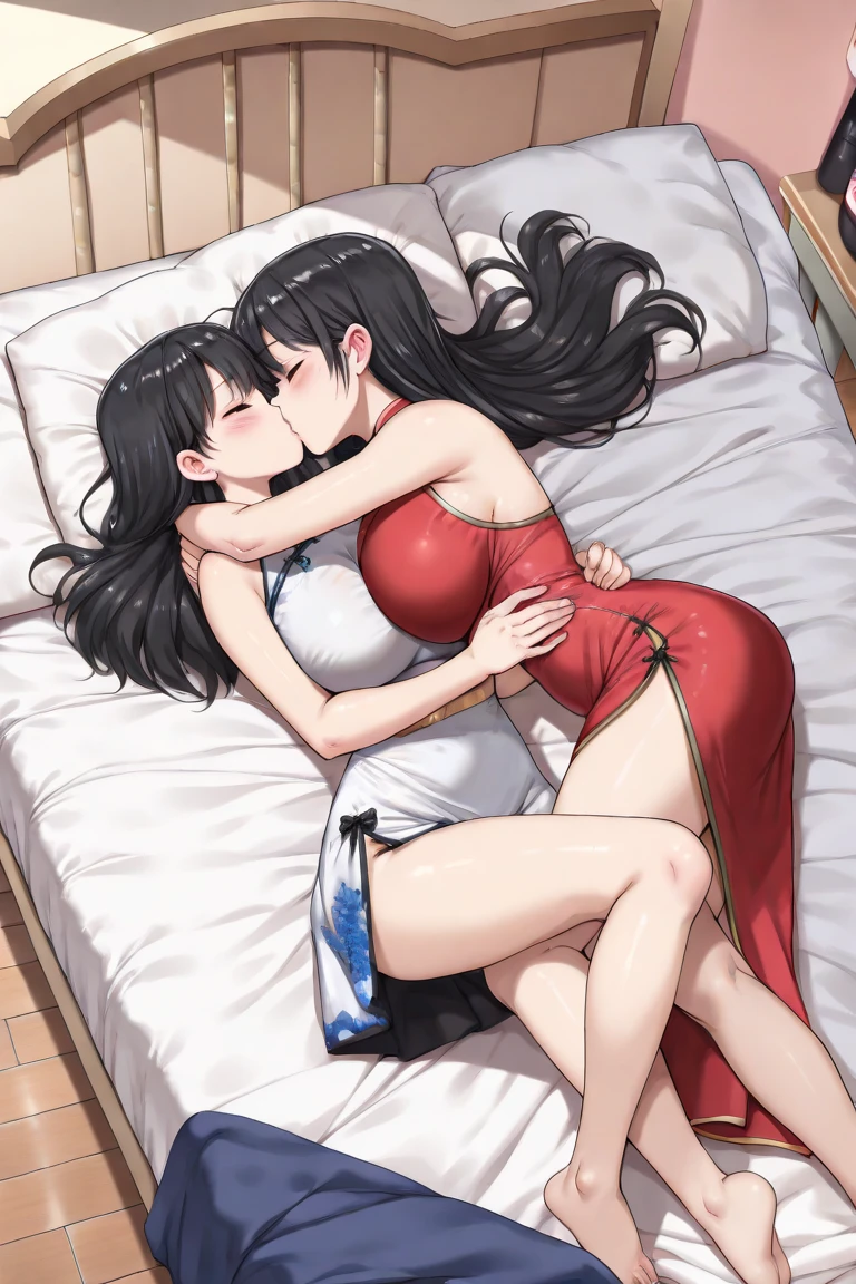The prompt is as follows: sensual,  thick thighs, 8K, 4k, highest quality, High resolution:1.2), cute anime face, noise reduction, shining blue eyes, bright smile , open your mouth and smile ,round, naked, naked足, toned abdominal muscles, muscular arms, muscular legs, in the bedroom , young face, anime chic eyes, at church, mai shiranui, Rear view, T-back that digs into your butt, I&#39;ll turn around, mai shiranui's hairstyle, black long hair,  (((spread legs onbed))), (((vaginal,sex))), (((cum in pussy))), (((from above))), (((lying on bed))), (((white bed sheet))), (((lie on the pillow))), (((perfect anatomy))), Standing position prompts are in English.、Please note that descriptions and text are not included。.