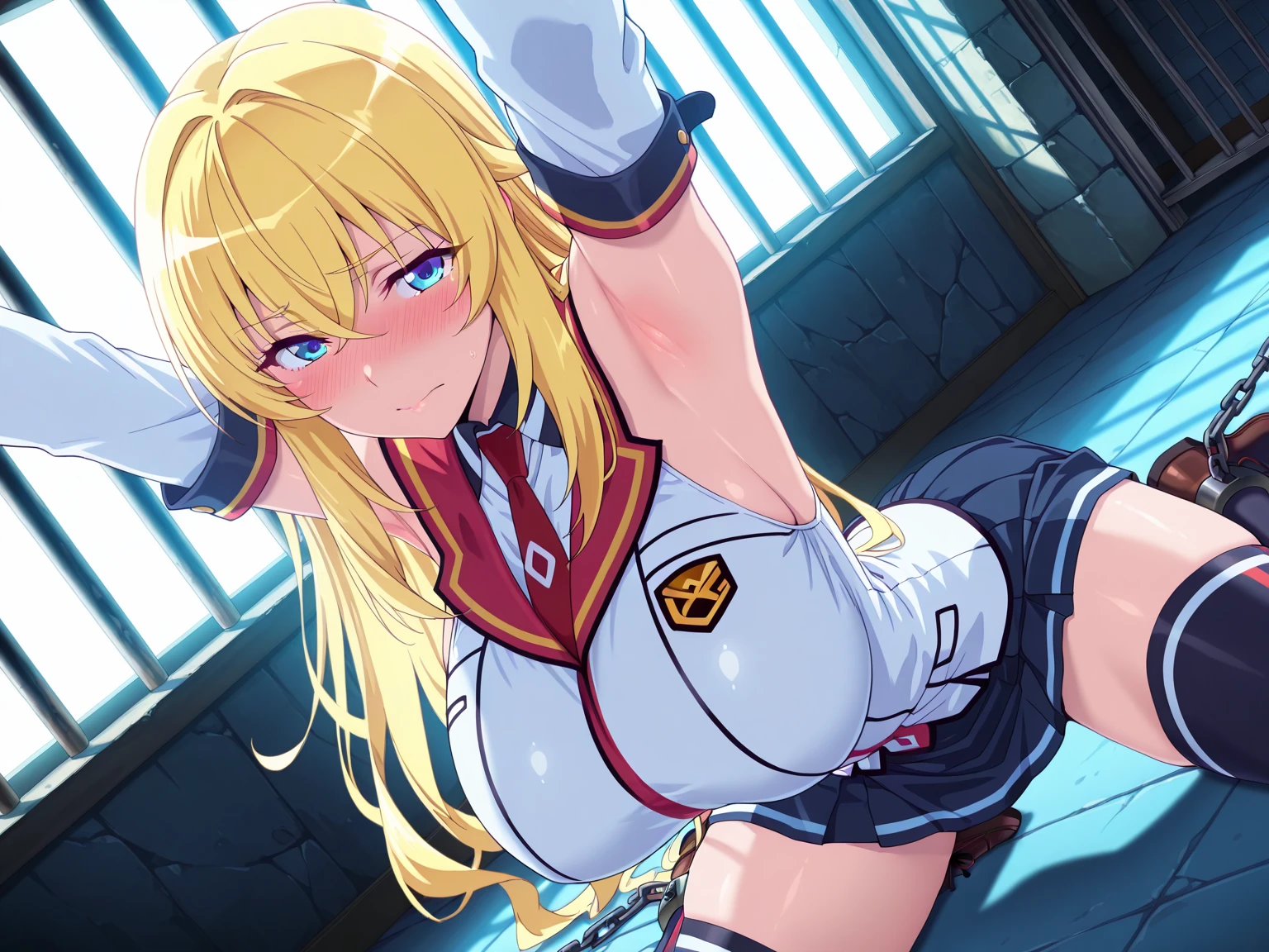 british women，Beautiful woman，Blonde with blue eyes，(Frightened expression)，On all fours,(Crawling On all fours)，(Crawling on all fours)，Crawling on all fours，Kneeling position，Butt-pushing posture，((Sticking out tongue))，((Drooling))，Upward glance，(Collar with chain)， handcuffs，Shackles，地下prison，(prison)，prison，prison，In a cage，From above，Surrealism, 胸F/1.2, Chest Fuji Chest Film, 35mm, 8k, Very detailed, Ticker, The pieces fly, Rough skin, high quality, 最high quality, hard disk