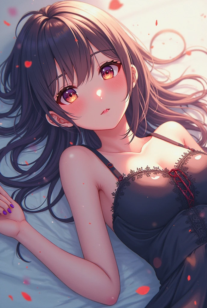 Best Quality,High resolution,8K,finelity detailed background,Masterpiece:1.2),beautiful girl,Shiny purple hair,crossed bangs,Purple Eyes,Gentle look,A refreshing look,smile,Best quality,Best Quality,Aesthetic and aesthetic:1.2,Best details((Super detailed))(High-definition CG illustrations),Upper Body, Red underwear,(red intricate lace),Slender body,night,moon,Bedroom,On the bed,smile,blush,cute,Scrounge,Looking up,Being spoiled,super model,wariza,shoot from,below