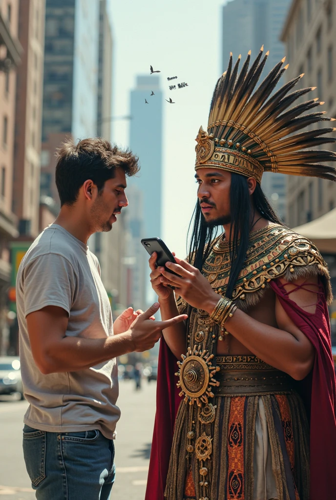 <lora:Aztaka:1> SD_MAI, Aztec civilization, a man taking a selfie in Times Square