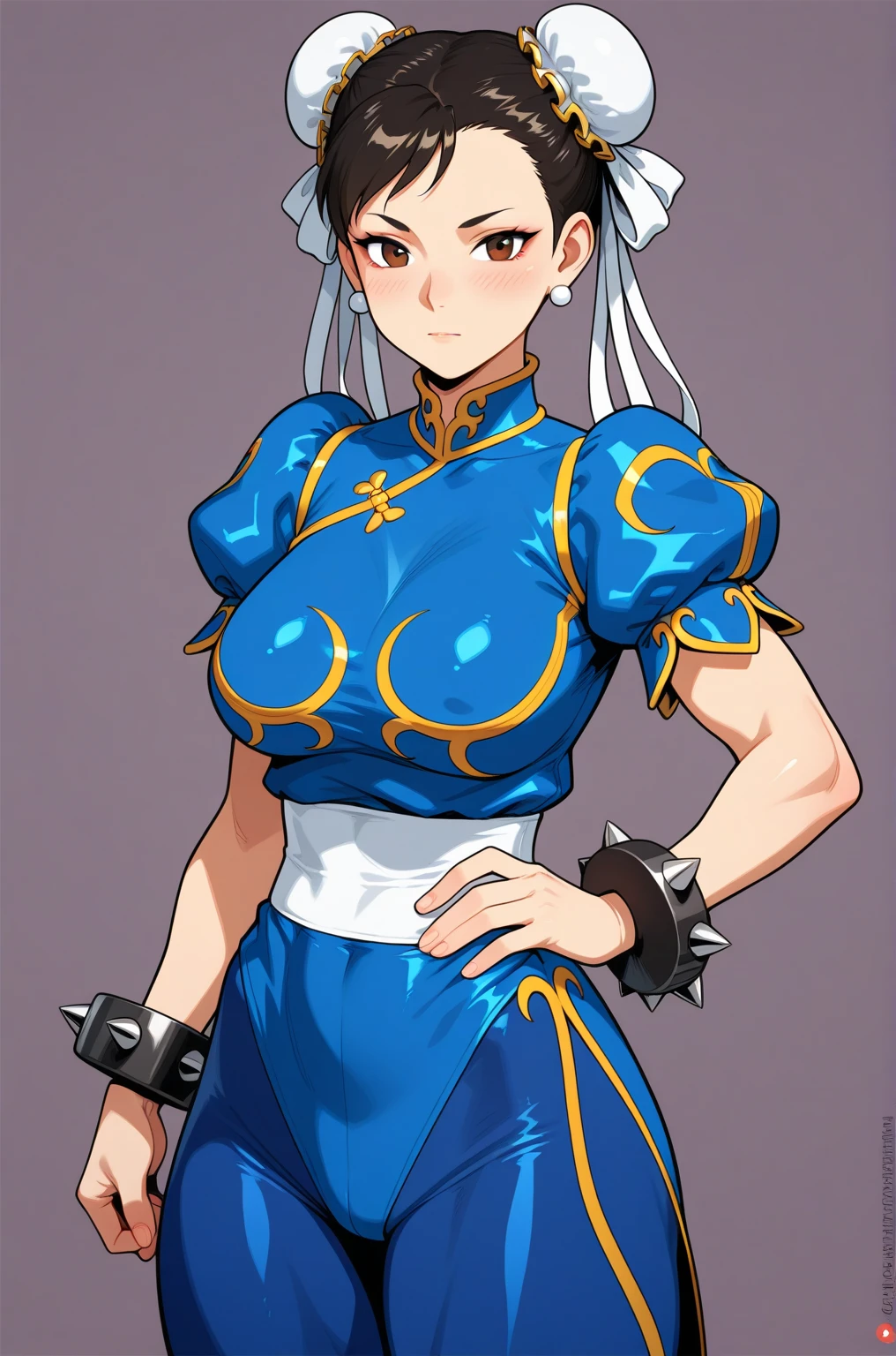 Juri Han,,visto de cima,olhando de cima,olhando para cima,melhor qualidade,roupa azul,chun-li,Sozinho, Obra de arte, melhor qualidade, agrias, gray sweater, collant preto, standing, olhando para o espectador, cabelo curto,os olhos,evil smile, olhar maligno,luvas preta,roupa azul,yandere rosto,poor lighting,coxa sarada copo detalhado,olhando para frente Juri Han,bela,mao detalhada