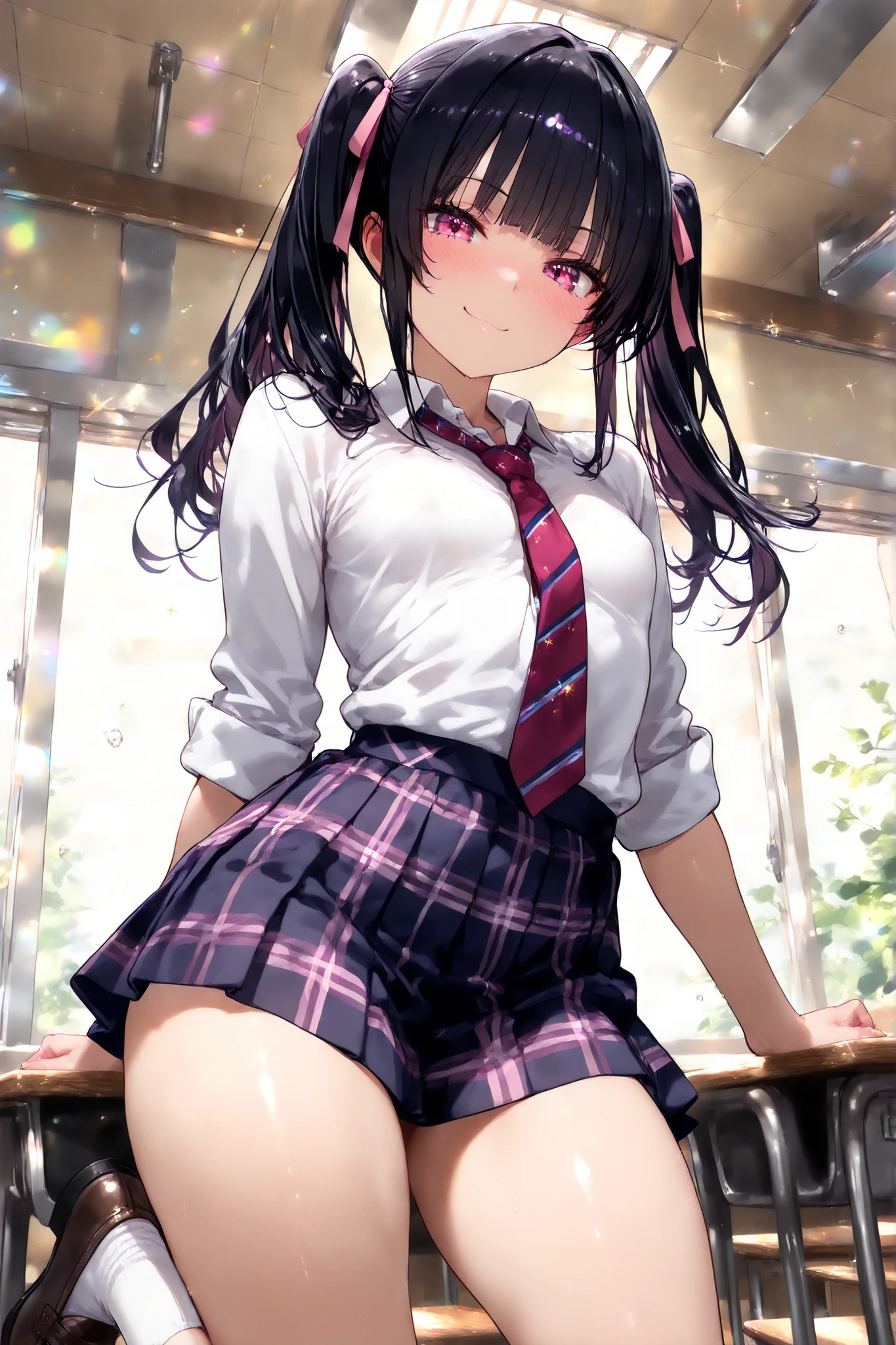 One girl,((school uniform)), blush,A light smile, Sitting,Outdoor,