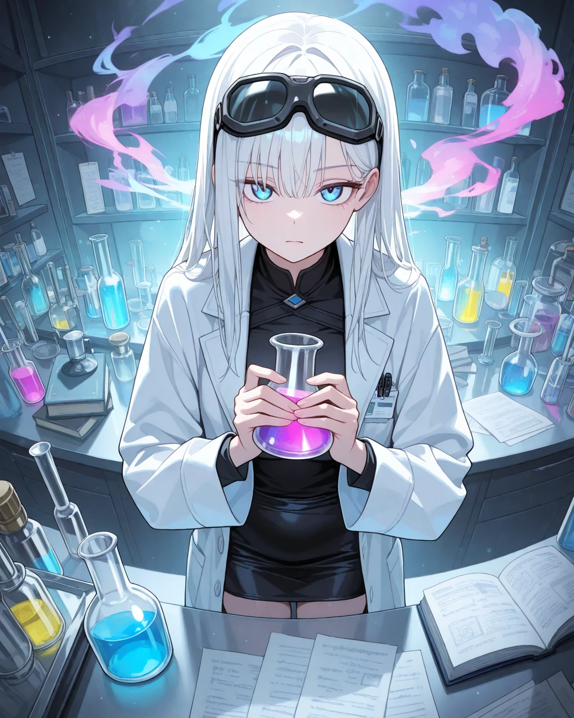 masterpiece, best quality,
labcoat, laboratory, test tube, glass tubes,thinking, observing,
<lora:madarakiFran_v10:1>, madaraki_fran