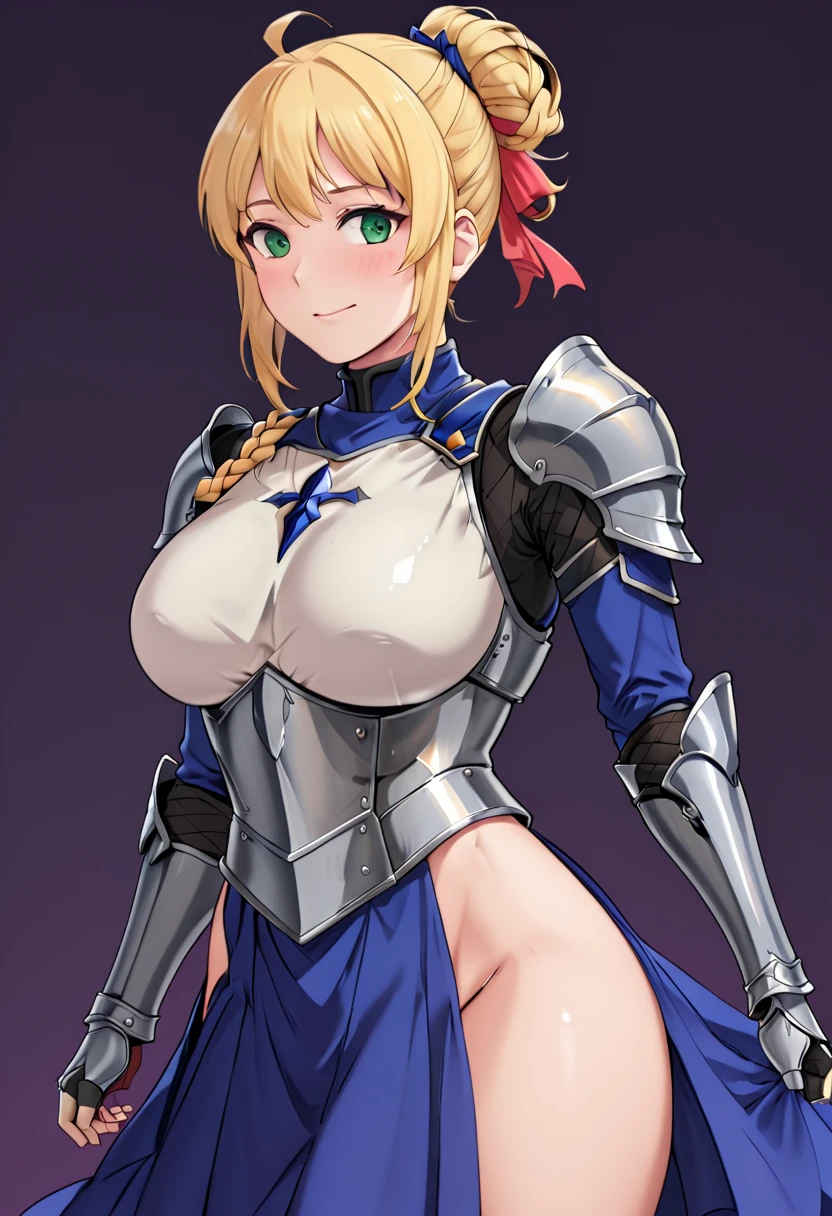 (masterpiece, Highest quality),Browsing Caution,Broken Armor,A woman in armor holds a sword in front of a bison, Girl in Armor, Ultra-mini pleated skirt,Age 25,Mature Woman, Fantasy, Epic light novel art cover, Blonde woman, グランブルーFantasy, Female Knight, RPG Art, Artoria Pendragon, Anime Fantasy artwork, another world,