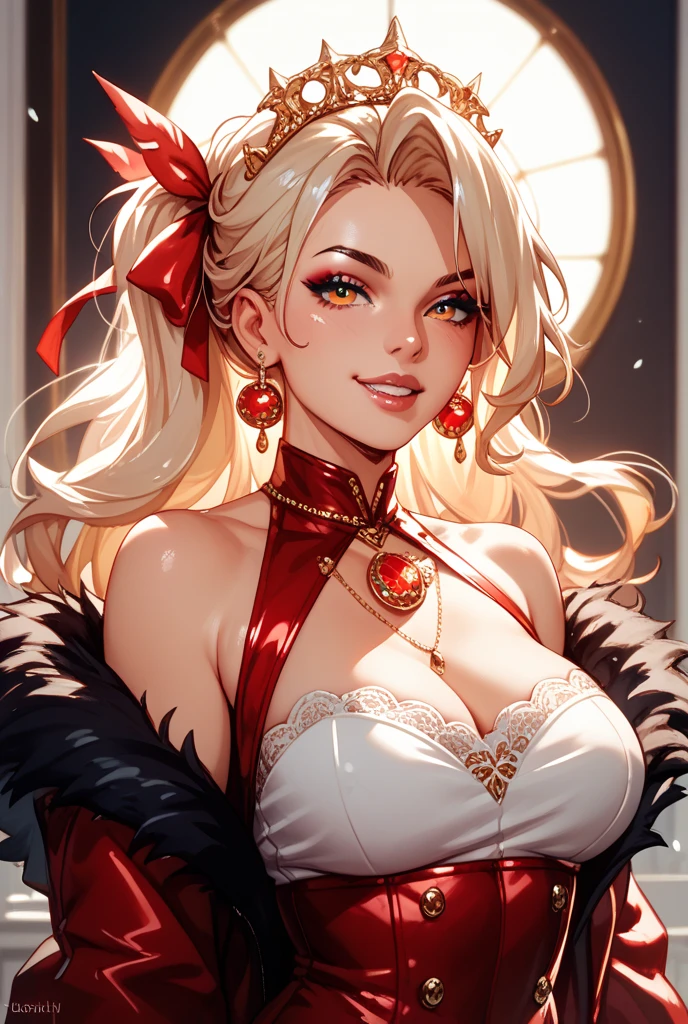 Blonde portrait, (makeup:1.4), Amazing body, (Fit body:1.2), Red lace costume, very detailed fur, Natural Skin Texture, 4K textures, Detailed belly, Highly detailed, perfect smooth skin, Light Room, Convoluted, Ultra-realistic, There, (nffsw:1.3), nffsw, (intricate detailes, ultra-detailliert:1.1), Cinematic, Photoreal, (dark shot:1.2), Dramatic, High contrast, (warm color:1.1) , Muted colors, ​master piece, Elegant, Sharp Focus, colosseum