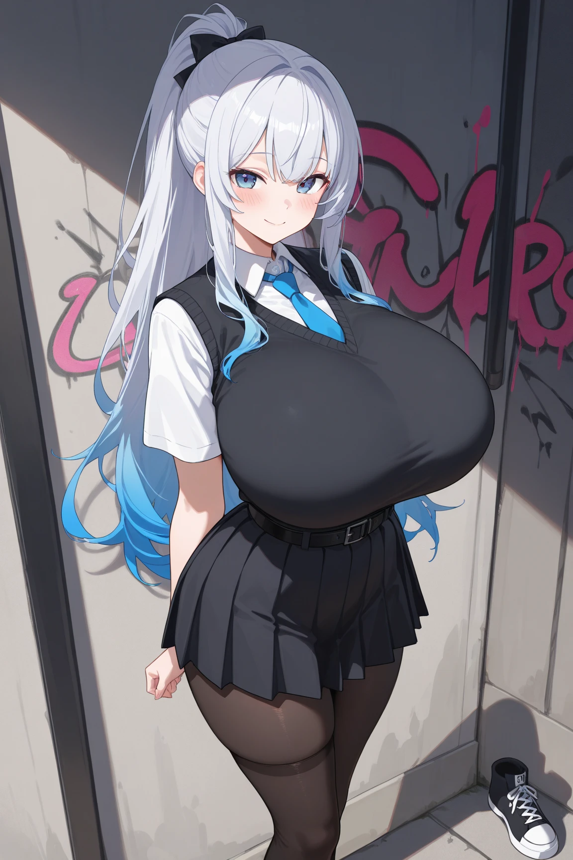 No shoes, solo person, Solo,(gigantic cleavage breasts:1.3),Policewoman,Exposed milk,The upper body is naked,no skirt,White curly hair,Full body like,Walk the street,is shy,
