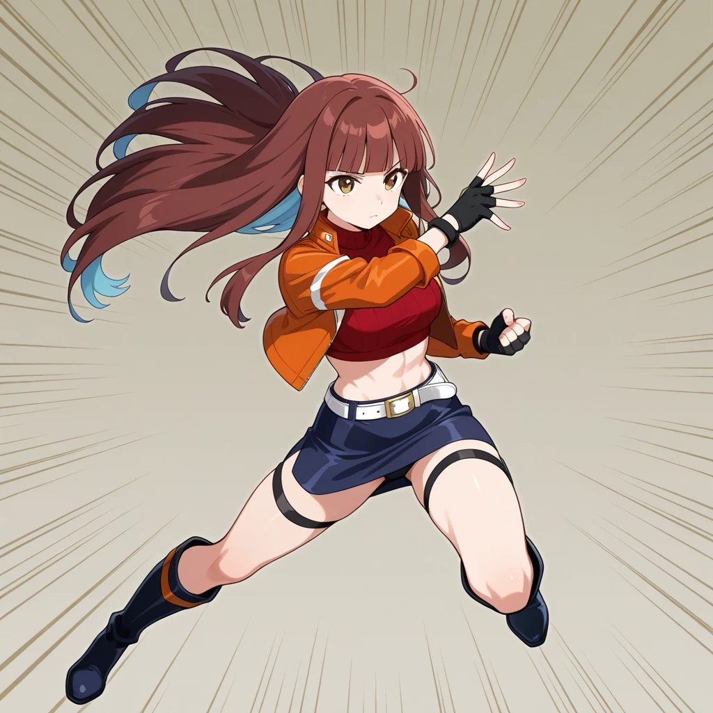 score_9, score_8_up, score_7_up, score_6_up, score_5_up, score_4_up, source_anime, 1girl, red hair,ponytail,An exciting face,tears blue eyes, w-w-chain, spread arms, messy hair, green shirt,thigh high boots, red boots,без каблука,shorts,dark dungeon, best quality, best res, 4K UHD,