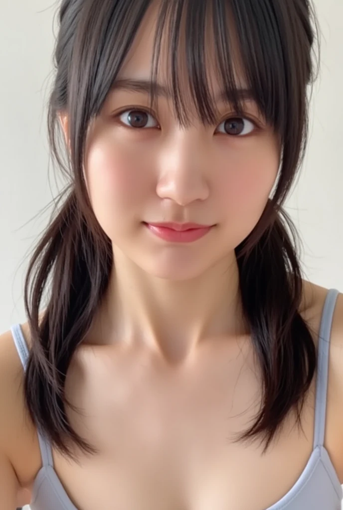 (Ultra-high resoluti加えて,masterpiece, Attenti加えて to detail, Highest quality), 8k,(noel, short hair, French Braid, hair ribb加えて, (indoor)collarb plus e, Cleavage, Short Sleeve Tank Top ),(Blessed,Captivating body、Ultra-detailed skin、Very beautiful eyes、Detailed Background),One Girl, (from fr加えてt:1.3), Five perfect fingers、Wide-angle shot, Bust 86 C cup、Shy、Akita Beauty、Everyday Scenes、The chest is moderate々big、Scenes from ordinary life、Off-shot、A happy look、Friendly atmosphere、Smiling with mouth open、Double teeth、Junior at the company、Summer vacation、The face is facing forward、Do not turn sideways、High resolution, A blank look, Natural feel、Selfie、Highest qualityの髪の毛、flaxen hair、Highest quality skin type、Sweaty skin、Don't pose、Natural body、relax、