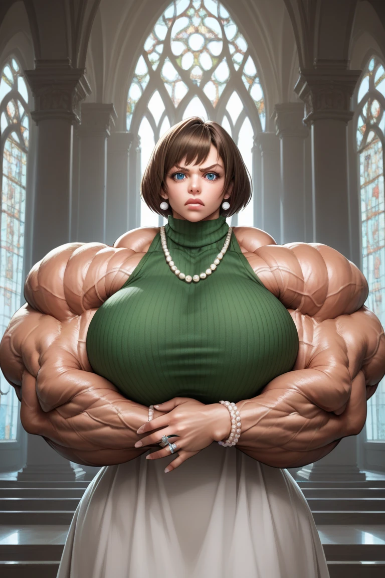 girl,beautiful face, muscular female, alternate muscle size,,muscular ,biceps,,yellow jacket,lace trim white pantyhose,muscular thighs,carrying bags,open door,