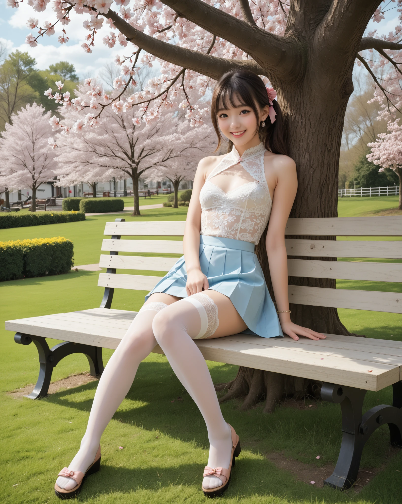 highest quality、High resolution、Super detailed、masterpiece、(Live shooting:1.5)、genuine:1.5、photogenuineistic:1.5、very delicate and beautiful、small details、1 female、(super beautiful)、(beautiful face:1.5)、(brown hair)、(sit on the slide in the park:1.3)、(Spread her legs:1.2)、(show me your white panties:1.1)、(polka dot dress with short skirt)、(Clothes)、(Children playing:1.2)、(At SFW)