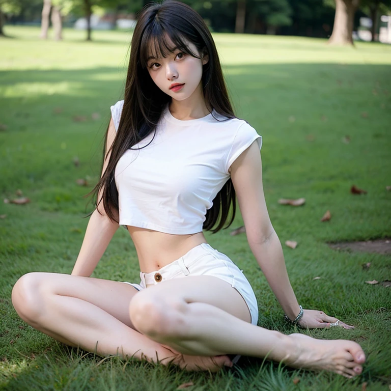 8k, RAW Photos, Highest quality, masterpiece:1.2), masterpiece, Highest quality, shape, Very detailed, Fine details, High resolution, 8k,wallpaper, Perfect dynamic composition,(High quality with attention to detail, Realistic depiction of eyes:1.3)、Hands tied、A woman tied up、Put your arms around my back、Squatting with legs apart on a forest path、White panties are visible、Look forward、２１talent、beauty、Well-formed face、Even out the eyes、Beautiful black hair、Bangedium Build、Balanced proportions、Beautiful feet、Short sleeve blouse、Long skirt、Sad face、Beautiful views、