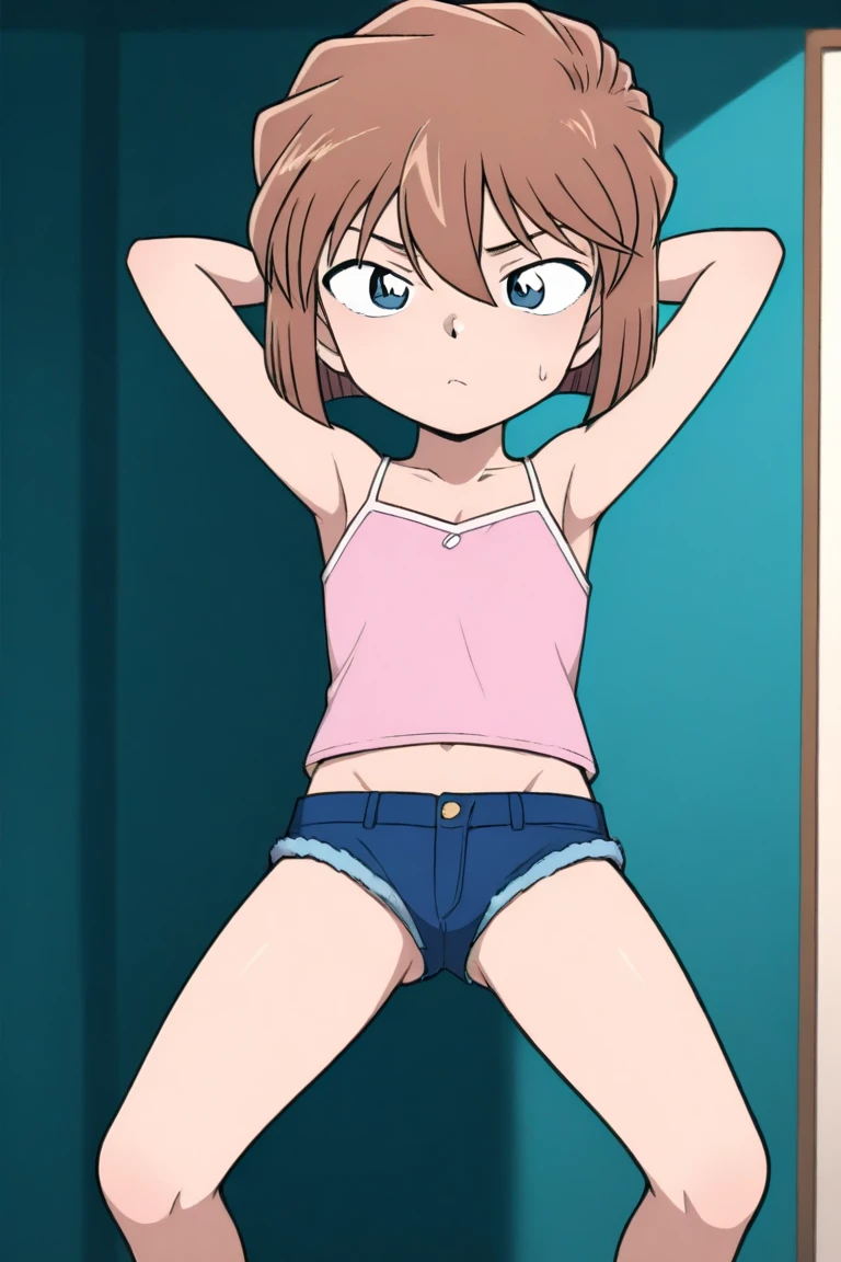 haibaratv,1girl,anime screencap,brown hair,short hair,,indoors, lightly blushing, masterpiece, expensive quality, very_expensive_solve, big_file size, full color,(completely nude:1.2),pussy,niplles,(Loli ???),