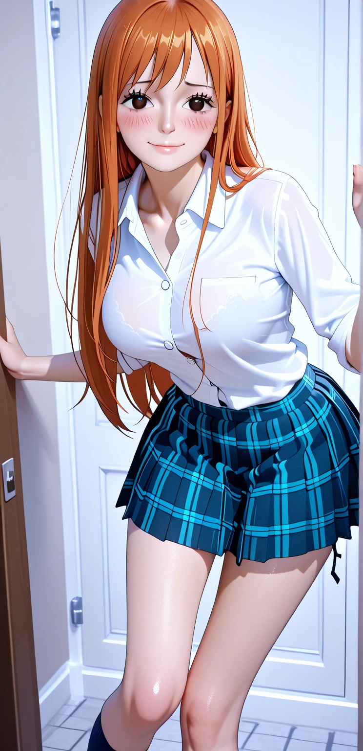 (8k, masterpiece), high resolution, high quality (best quality), uzumaki kushina, teacher, with a seductive look and smile, in high school, spectacular dynamic lighting, beautiful eyes, delicate face, detailed skin, detailed breasts, vivid colors,