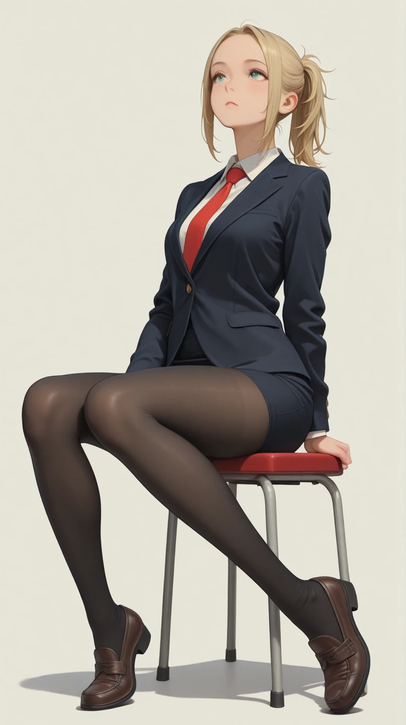 office、Beauty sitting on a chair、short hair、Beautiful legs、High heels、Brown pantyhose、Mini skirt suit