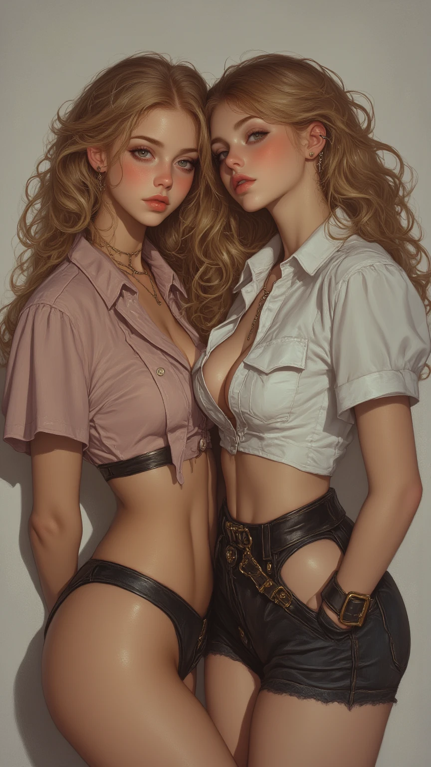 Realistic, 2 women, sweater, garter belt