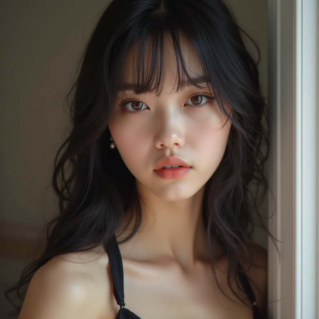 (masterpiece, best quality, beautiful quality, photorealistic, detailed lighting, extremely detailed skin, extremely detailed hair, shadows, 8k, a picture of a woman, black hair, upper body, 1girl, fcPortrait:1.2), <lora:add_detail:1>, (15 years younger:1.4), <lora:hashimotokanna2_lora-06:0.8:MY>