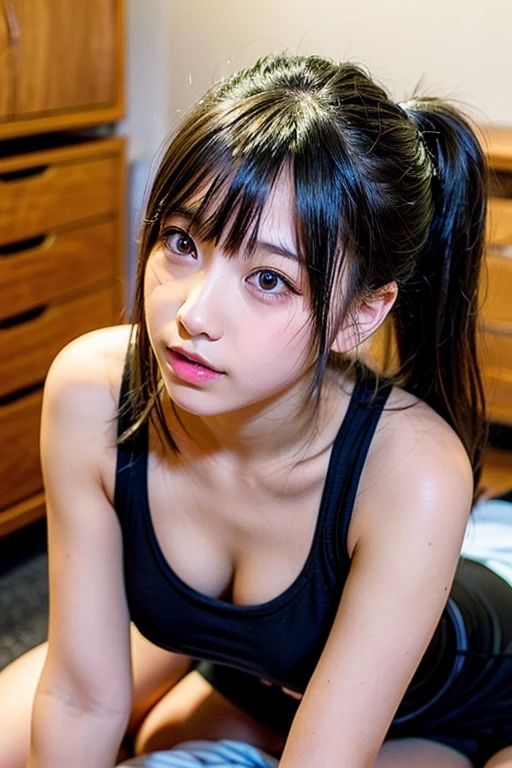 best quality, detailed, beautiful, insanely detailed, absurdres,perfect anatomy,
Japanese woman,black hair,27 years old,
(slender),
(small breasts best quality),supermarket, troubled, (bending over:1.4), bun hair, (oversized breast cup:1.0),(wearing a loose t-shirt),(cleavage:1.5), (downblouse:1.6), upper body, dutch angle shot, from above