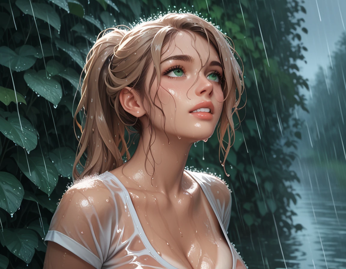 masterpiece of ExtremelyDetailed (ProfessionalPhoto of Stunning women:1.4) Looking at Sky, (((Downpour))), BraidHair with bun, (Joyful Expressions LifeLike Rendering), ((Extremely detailed beautiful face and eyes)) BlushAhegao SmoothArmpit LiquidSoap WhiteBubbles (((WetHair)))  BREAK  PUNIPUNI ((Britney Spears))britneyspears-smf, Beltbra, MysticSight, (Torrential Rain:1.4) (SparklingDrops:1.28) (Overflowing HUGE Underboob Overflowing WaterDrops Overflowing water)(((WetHair WetFace WetSkin:1.37))), (SFW), HiddenHands, MotionBlur (BokeH:1.4), (no extra limbs), (no extra eyebrow), DynamicAngle