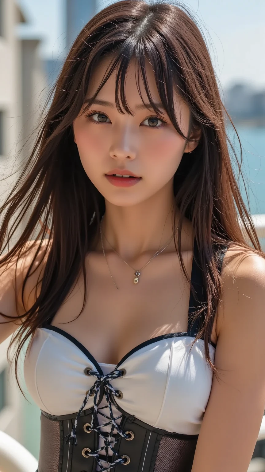 (masutepiece:1.3), (8K, Photorealistic, Raw photo, Best Quality: 1.4), Japanese, (1girl in), Beautiful face, (Realistic face), (Black hair), Beautiful hairstyle, Realistic eyes, Beautiful detailed eyes, (Realistic skin), Beautiful skin, Attractive, 超A high resolution, A hyper-realistic, Highly detailed, Golden ratio,School uniform. (3 Gills:1.5),  (Sony Alpha 1, 50.1 megapixel full-frame CMOS sensor, 8K video recording function), (telephoto lens), (Realistic),(8K, 超A high resolution, Best Quality, masutepiece:1.2),Ultra-detailed,beautifull detailed face, FULL ANATOMY,(Beautiful detailed eyes:1.3),Smile,extremely delicate and beautiful,
Extremely detailed,
nffsw,
Unity,
8K Wallpaper,
amazing,
finely detail,
Ultra-detailed,
High resolution,
Extremely detailed,
extremely detailed eye and face,Wet, ((Luxury Hotels:1.1)),((Colorful micro bikini:1.1)), [Ponytail],(huge-breasted, cleavage:1.3),