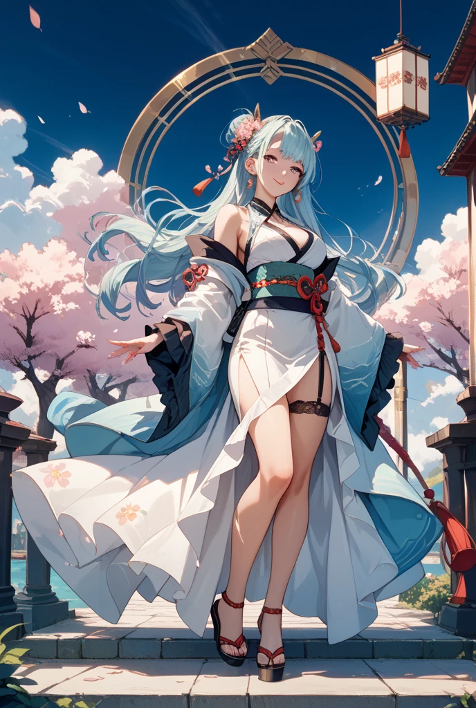 (1 girl), whole body, {((Peacock: 1.5))}, blue, (detailed face: 1.2), masterpiece, ancient costume, (blue hanfu: 1.2), medium hair, black hair, double hair, blunt bangs, blue eyes, (lotus leaf: 1.2, lotus flower, pond: 1.4) blue crystal ball,, colorful, girl,red and white kimono uneven sleeves,upper body,(detailed face:1.2), (medium breasts),(cleavage),(thigh bands),long Blond hair,asymmetrical bangs,Tarot border,The portrait is centered,(no weapon),(bouncing breasts), (raw photo:1.2), ((photorealistic:1.4)), best quality, masterpiece, illustration, an extremely delicate and beautiful, extremely detailed ,CG ,unity ,8k wallpaper, Amazing, finely detail, masterpiece,best quality,official art, extremely detailed CG unity 8k wallpaper, absurdres, incredibly absurdres, huge filesize, ultra-detailed, highres, extremely detailed, beautiful detailed girl, extremely detailed eyes and face, beautiful detailed eyes, light on face, cinematic lighting, full body, full-body shot, see-through, outdoors, (( fire)), , red theme and orange theme , bear stomach, (playing a guitar),