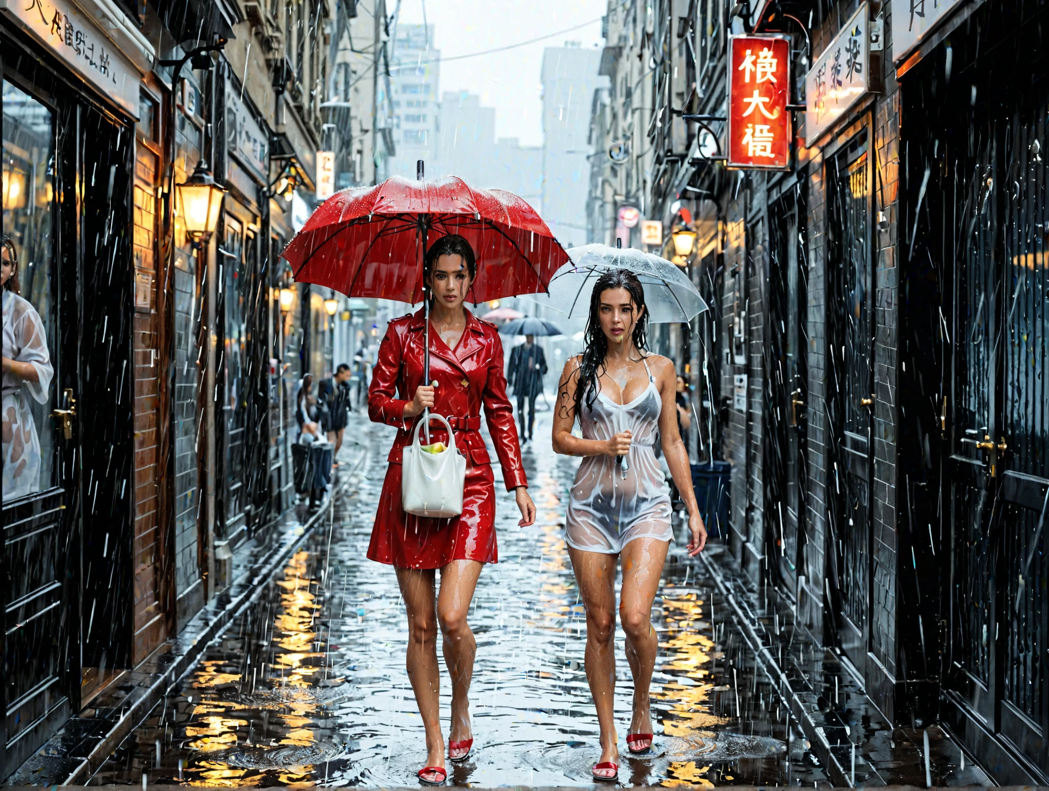 Intellectual beauty，Rainy days，Rained，the city street，full-body portraits，see-through shirts，Rose flower，fullnude --auto