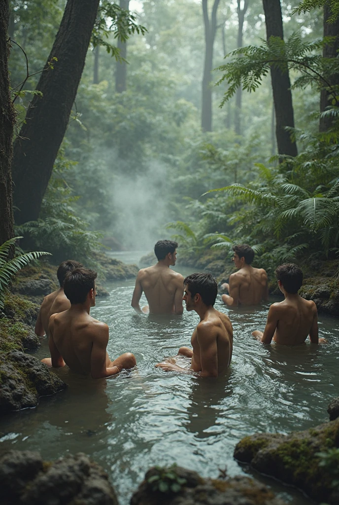 A group of Japanese men soak in hot springs! Handsome muscle beard! Japanese-style outdoor hot spring!