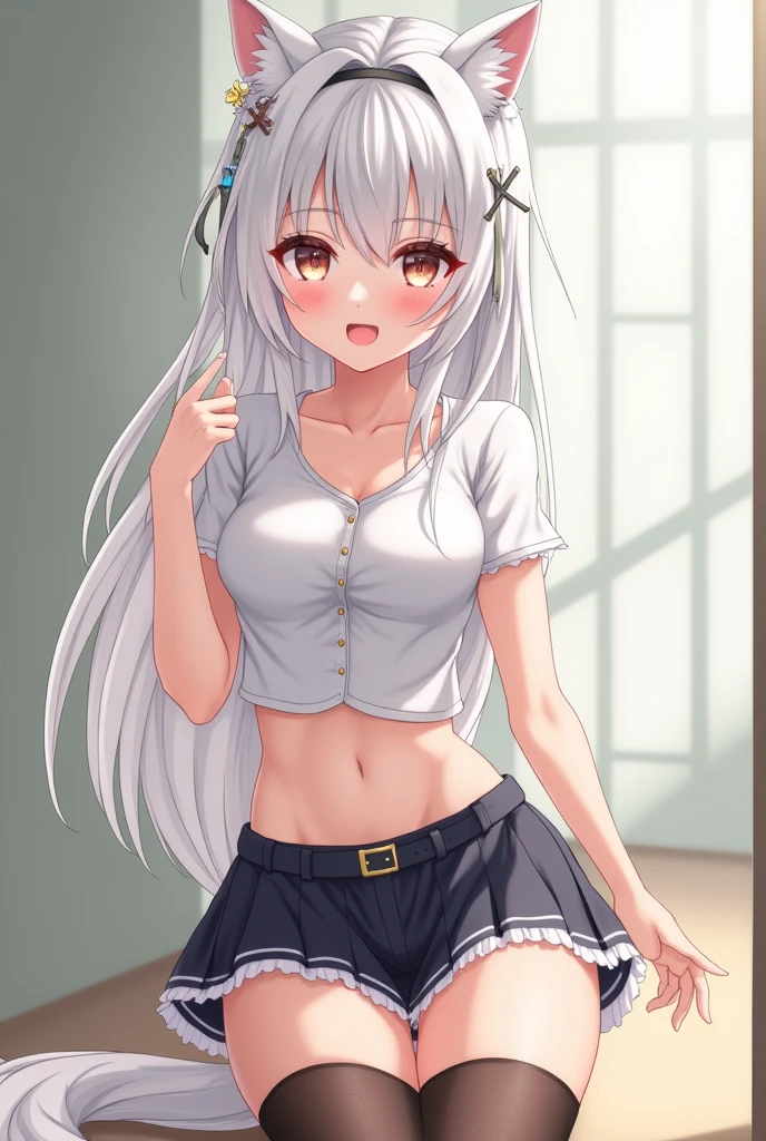 one person、masterpiece、highest quality、Super detailed、High resolution illustrations、enhance the charm of your eyes、depicted in detail、perfect body structure、School female teacher old lady.、navy blue business suit and long skirt、thin、black eye、unbutton one button'shirt、show something good、bra with print design、flat chest、small breasts、white long hair、school classroom、lipstick、blush、embarrassed look、shy smile、close one eye、sweat flows、Sigh、hot air、mole、dirt on face and skin、wrinkles on face and skin、aging of face and skin、wrinkled face and skin、