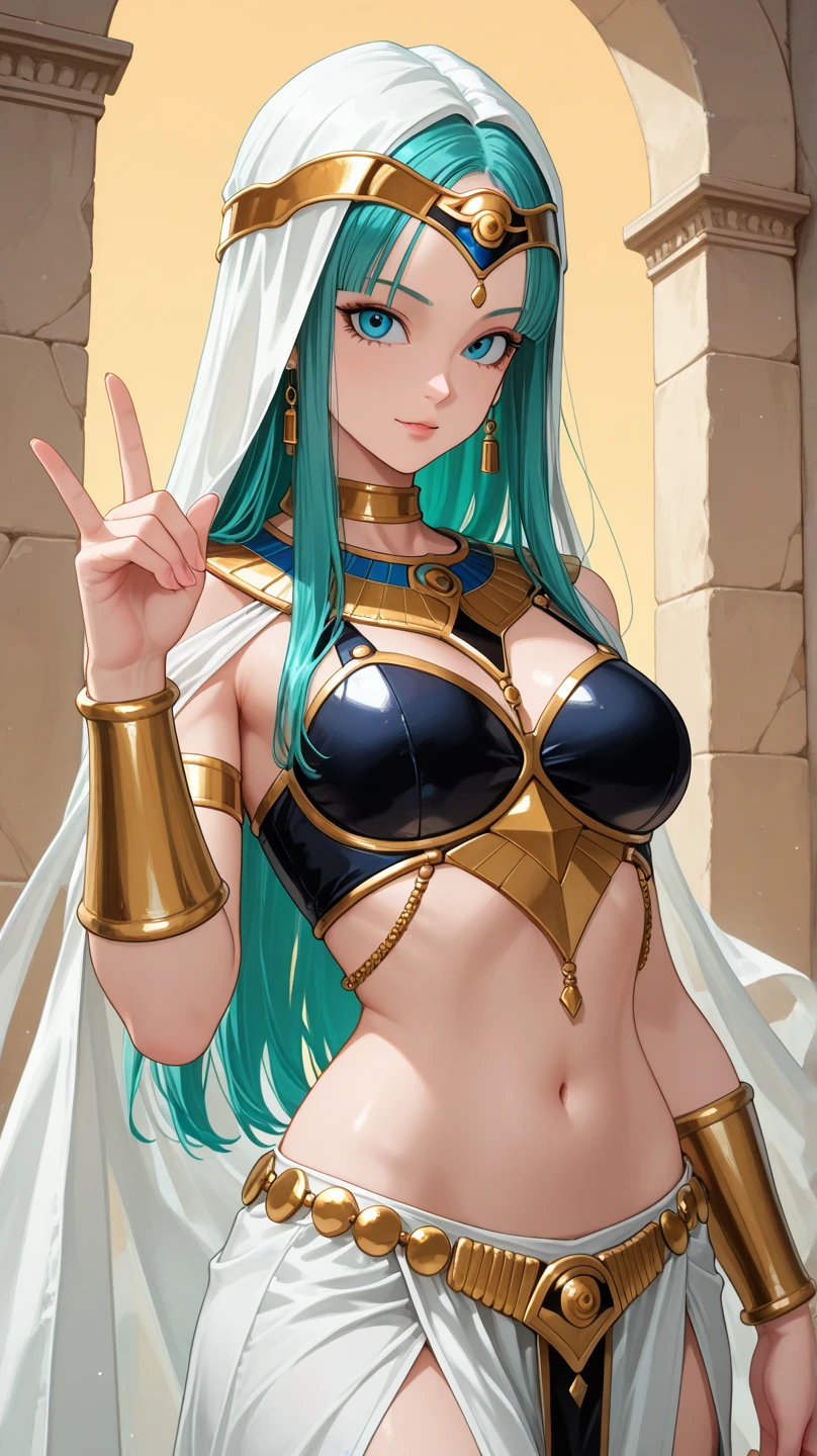 realisticlying、Ancient Egypt、Two girls in Cleopatra style、Clothing in the time of the pharaohs、Slightly emphasizes breasts and cleavage、Face Real、A sexy、Face smile、Breasts enlarged