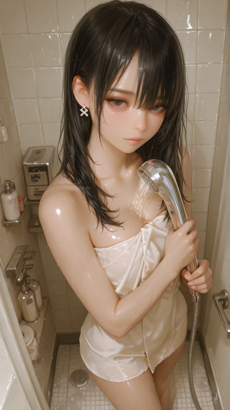 primary school4Year's on A dark-haired、Hair strands、light skinned、 Bath Smaller chest fullnude
