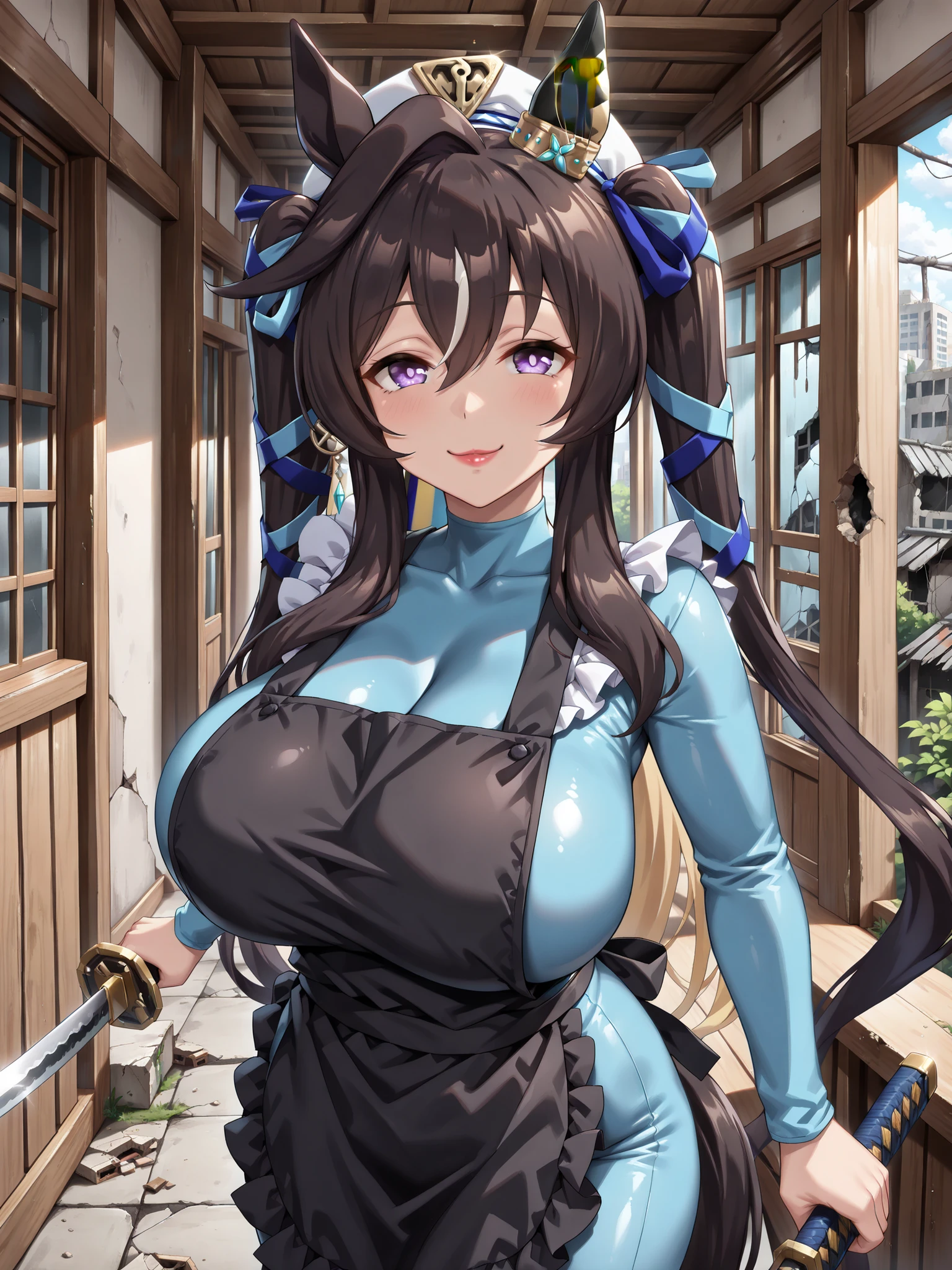 1girl,murasakishikibu, murasaki shikibu, brown hair, (purple eyes:1.1), long hair, big breast, BREAK black dress, dress,, frills, juliet sleeves, long sleeves, puff and slash sleeves, puffy sleeves, purple gemstone, sleeves past wrists, wide sleeves, cone hair bun, double bun, hair bun, hair ornament, long hair, two side up,BREAK (masterpiece:1.2),(beautiful detailed eyes:1.6), extremely detailed face, perfect lighting, extremely detailed CG, (perfect hands, perfect anatomy), standing in a Park