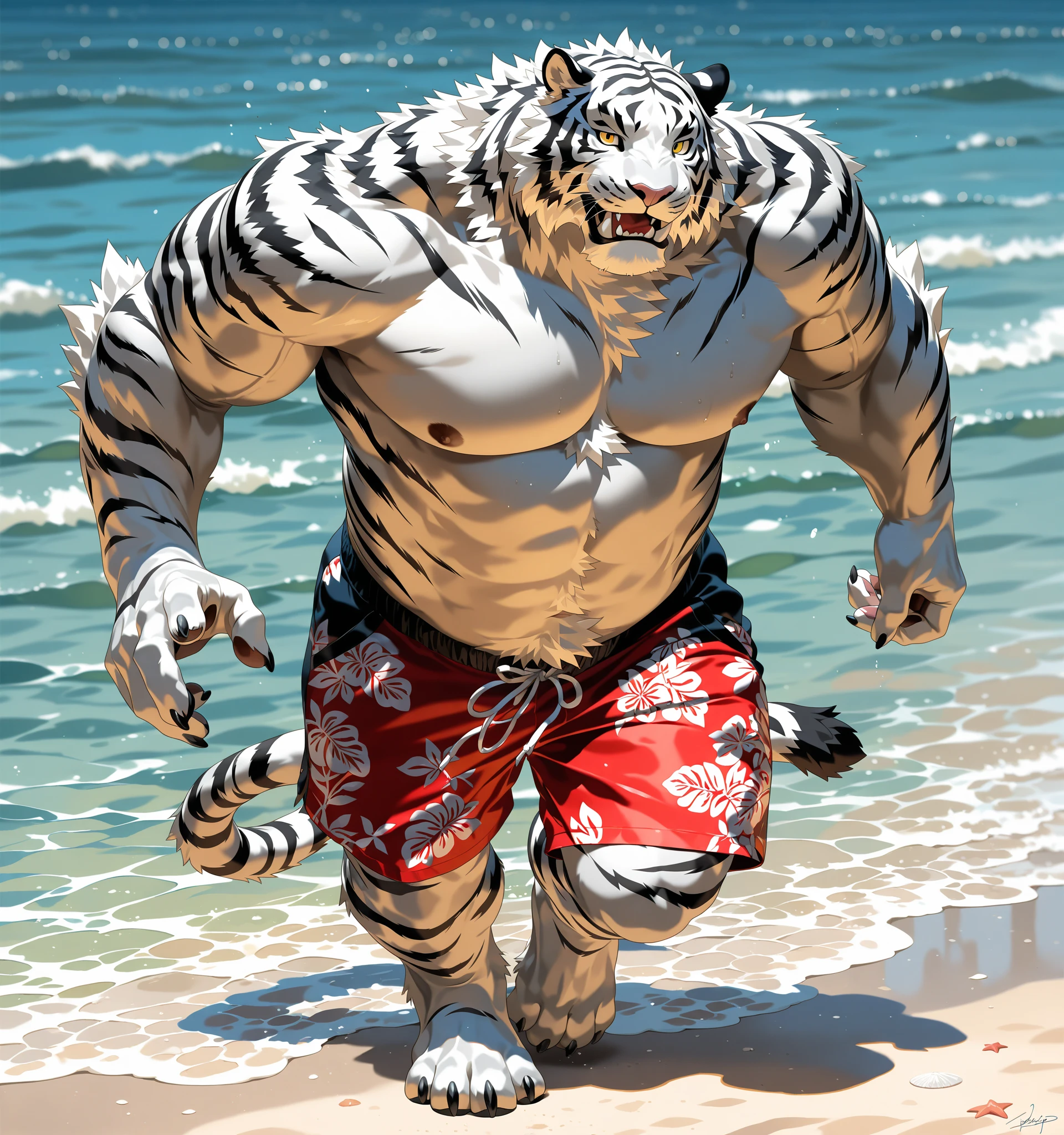  kaido,  eastern dragon king, male dragon, eastern dragon, very big muscles, hulking,  extremely strong, big abdominal muscles, hefty musclegut, pecs, muscular dad body,  Strong and robust musclegut , strong abs, sharp  claws, dragon feet claw, full body, loincloth, one piece, HDR,  nipples, sunlight, daylight, outdoor, bright , sunshine, at noon, fighting pose, good weather,  on sea beach