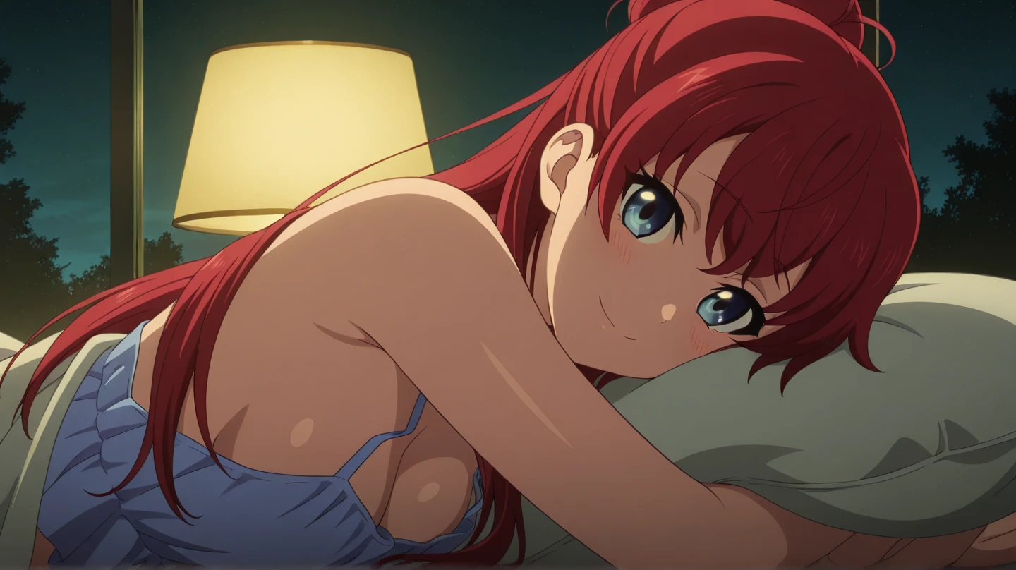 ((masterpiece)), ((best quality)), (ultra-detailed), anime style, on the bed, a cute girl, 1girl, solo, ((beautiful eyes)), smile, kimono, japanese cloth, ((open chest)), ((cute nipples)), small breast