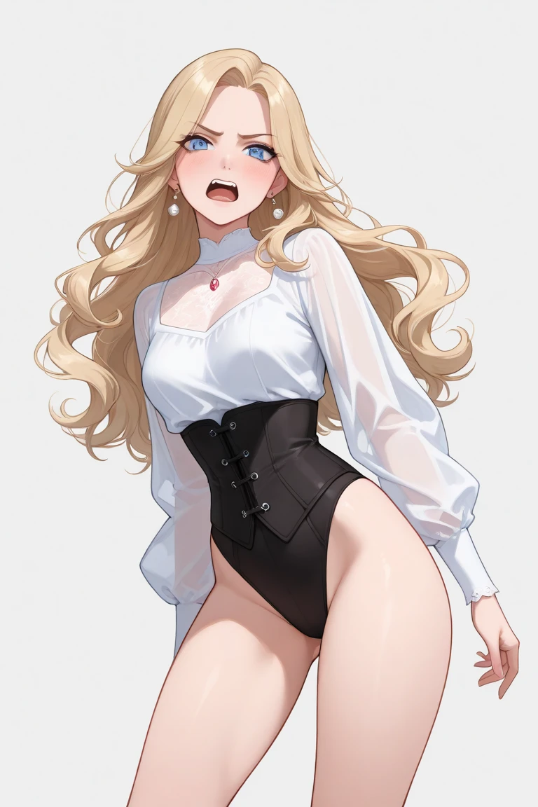 Girl wearing a cold-weather blouse covering her chest and thighs