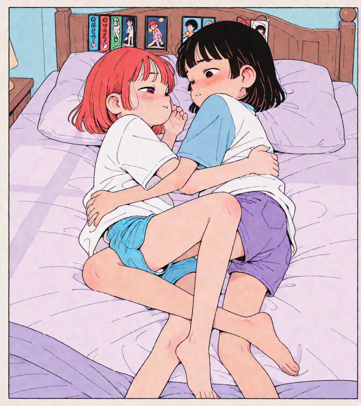 Lesbian little lolis kissing, naked, bedroom, hroup