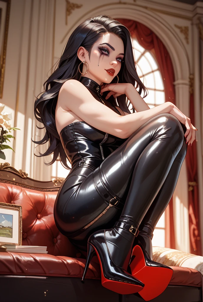 The beautiful girl in lace top and leggings is sitting astride a pile of skeletons in the center of the picture. She is holding a trembling sausage with juice squeezed out in her hand and smiling. There are multiple comic storyboards in the background,cbt, sausage bondage,sausage insertion,Sexy, trampling sausage with high heels heel,(masterpiece, best quality:1.2),1 beautiful girl,sexy,comic storyboard:2, leggings, sit astride, axially symmetrical:2, ,femdom,sounding,cbt,hold,smile,colorful,leggings,thin gap,cameltoe,insertion,trembling,juice,spray, Long hair,Lace top,Sexy, Shiny leggings, High heel,cleveage, trampling, in forest, saliva , Mucus,