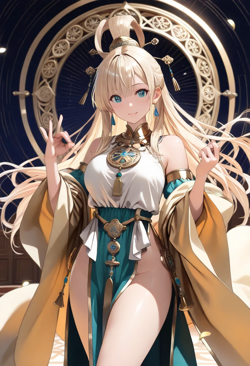 A DJ Buddha mixing music outside a temple on the beach next to a young tantric priestess in loincloth with tattoos and percings Photo Realistic --auto
