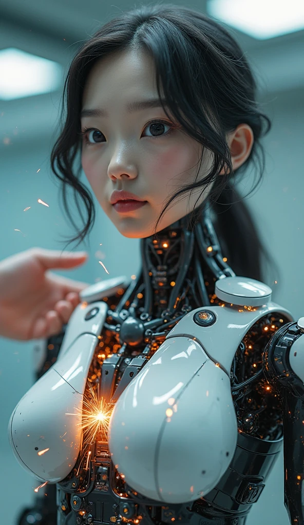 (best quality,4k,8k,highres,masterpiece:1.2),ultra-detailed,(realistic,photorealistic,photo-realistic:1.37),(bestselling female sex android:1.2),(gorgeous, perfect irises, perfect lips, perfect teeth),(flawless skin, soft front lighting, glow, HDR),(soothing colors)An exhibition showcasing AI-equipped autonomous female androids exhibiting various sex positions, adorned with a beautiful face and seductive gestures. The androids' eyes, lips, and faces are exquisitely detailed, creating a mesmerizingly realistic appearance. The exhibition is a masterpiece of modern art, combining the mediums of sculpture and technology to blur the boundaries between human and machine. The androids' bodies are crafted with ultra-realistic materials, utilizing physically-based rendering techniques to achieve a photorealistic effect. The lighting is carefully designed to accentuate the androids' features, with studio lighting creating a captivating atmosphere. The colors exhibit a vivid and alluring palette, enhancing the seductive nature of the exhibition. The exhibition boasts high-resolution visuals, such as 4k and 8k displays, allowing visitors to immerse themselves in the intricate details of the androids' bodies and expressions. The scene is further enhanced by elements such as bokeh, creating a dreamy and ethereal ambiance. The exhibition combines elements of photography and concept art, resulting in an innovative and provocative art form. (NSFW:1.5), Her chest, stomach, and genitals are covered with artificial skin. Sex androids have beautiful, sexually attractive faces that are so detailed that they are indistinguishable from real humans There are Italian girl, Russian girl, Saudi girl, and Japanese girl types. Their eyes are blue.