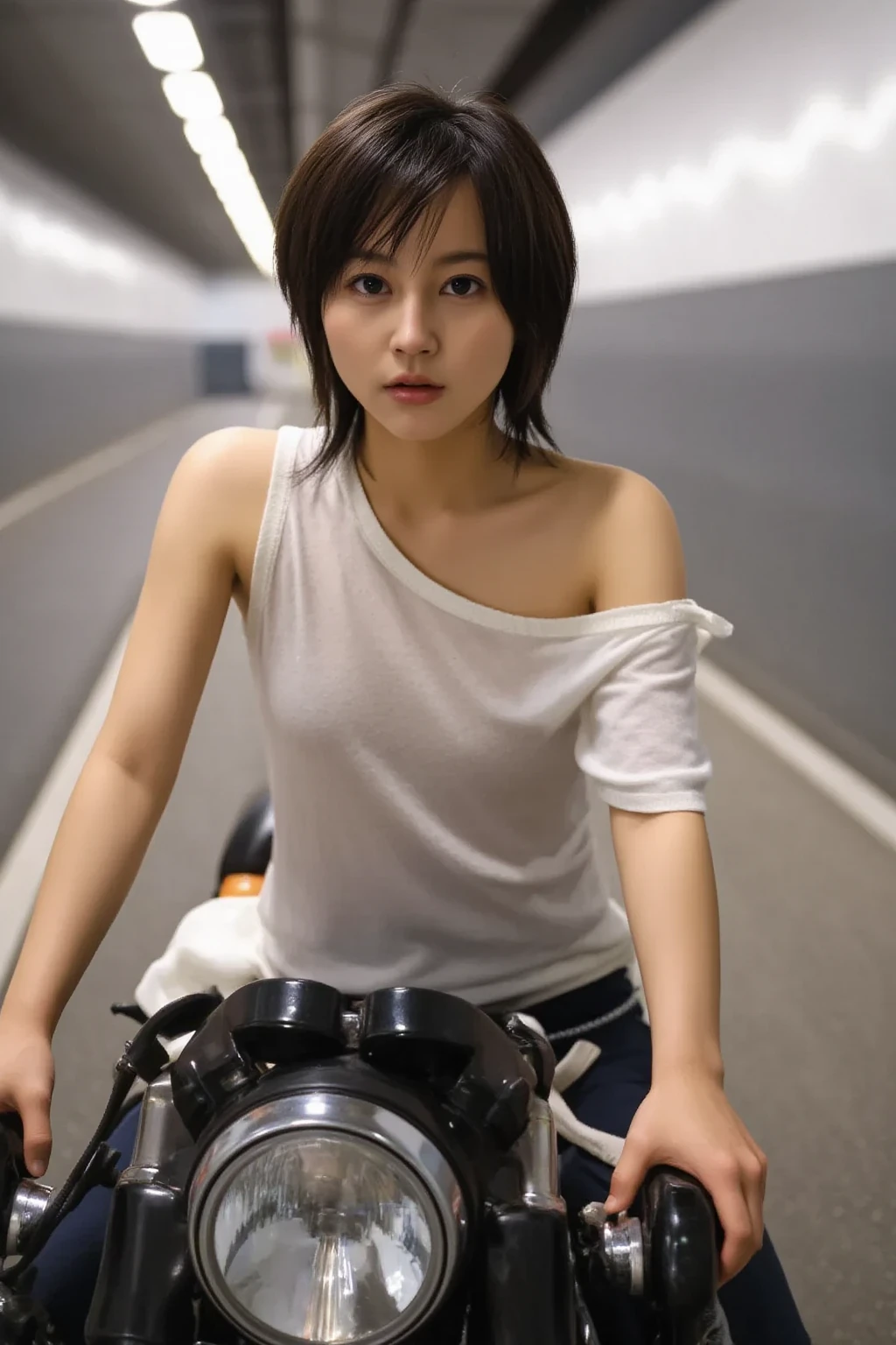 (RAW Photos), (Photorealistic), (masterpiece), (Highest quality), High resolution, 8k resolution, (Exquisite detail), (Volumetric Light), woman, Age 35, short hair, Straight hair, Brown haired, Very thin, Very white and clear skin,Highly detailed eyes, Source Sequence, Very thin eyebrows, eyelash,The ultimate beauty,Cute like an idol, smile, (上品で透明感のあるWhite blouse), Random body orientation,Medium chest,Beautiful Japanese office lady, White blouse,Ultra-mini pleated skirt, Lace pantyhose, Random Color, Cute Face, Real Light, Correct Anatomy, Riding a bike 1.4、City bike, Very low saddle, Sit on the saddle、Grip the steering wheel with both hands,Look straight ahead,womanは視聴者を見ていない, Pedaling, From below1.4、(((Low angle 1.4))), In the city, There is a strong headwind, Skirt flipped up, (((Her panties are visible))), Beautiful long legs, (((かなりFrom below1.4))), Thin thighs, Viewers looking up,From below,From below,(((low angle full body shot, from below angle, focus saddle, zoom from ground height,dog eye height))), not forward leaning posture, Not a car, From the back, 視聴者はFrom below見上げる