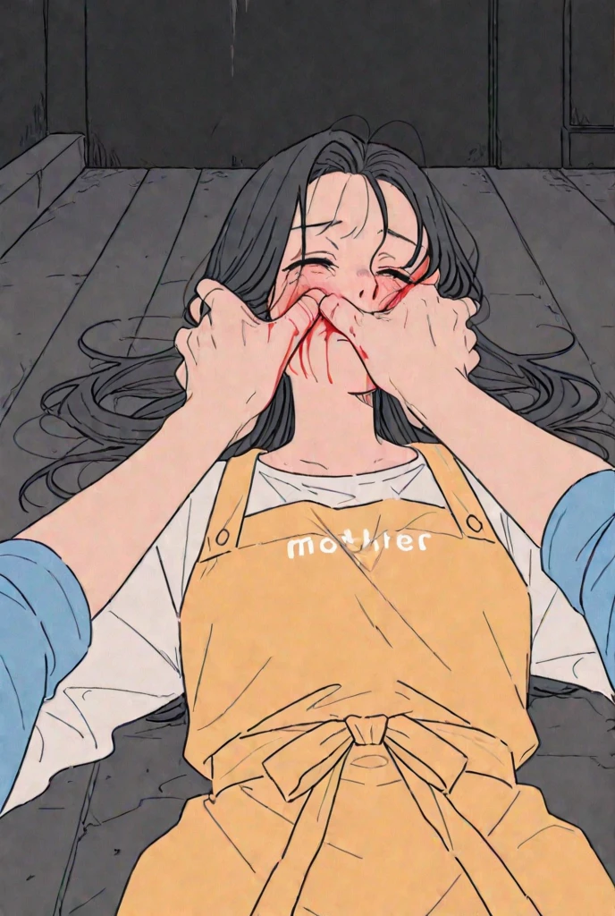 Mabel Pines wearing a leather miniskirt while she is making a face of pleasure and a penis filling her mouth making her choke